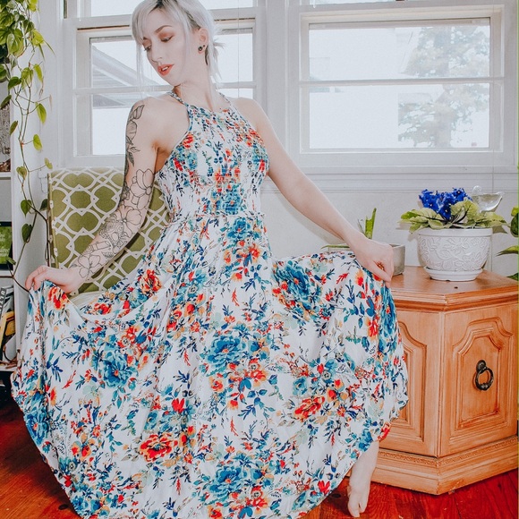 Angie Dresses & Skirts - Angie Floral Maxi Dress in Blue and Orange